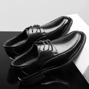 Men's First Layer Cowhide Leather Business Dress Shoes Soft Sole Breathable Non-Slip Formal Lace-up Derby Shoes For Office Work