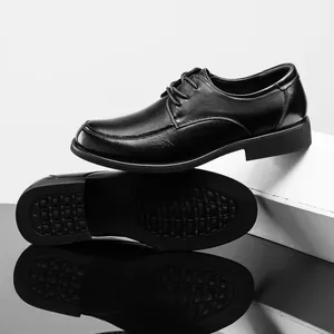 Classic black genuine leather business dress shoes for men with soft sole
