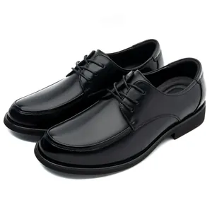 Classic black head layer cowhide business dress shoes for men with soft sole and lace-up design