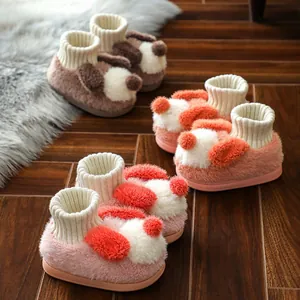 Cozy plush children's slippers with cute puppy design and knit cuffs for winter
