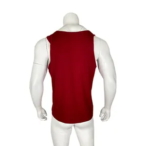 Back view of men's slim fit sleeveless burgundy tank top undershirt on white mannequin.