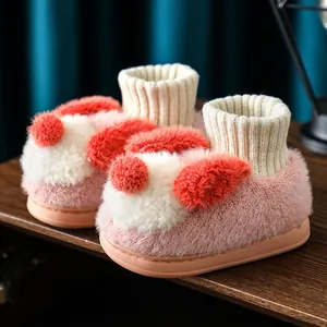 Cute rabbit plush slippers for kids, soft indoor winter shoes for boys and girls.