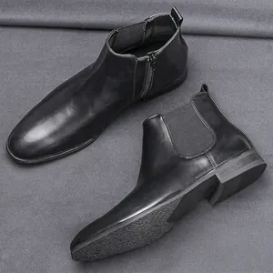 Stivali Chelsea Classici da Uomo Stile Britannico con Cerniera Interna in Pelle PU Stivaletti Autunno Inverno Taglie Forti Scarpe Business