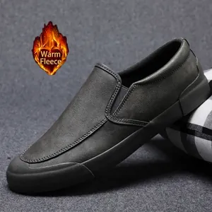 Herren Casual Slip-On Winterschuhe mit warmem Fleecefutter und grauer Textur
