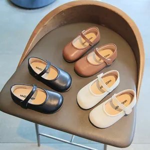 Mädchen Mary Jane Flache Schuhe Solide PU Leder Kinder Schule Leistung Halbschuhe Mit Klettverschluss Weiche Sohle