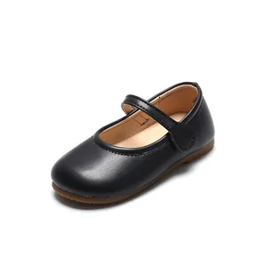 Klassische schwarze Mary Jane Schuhe für Mädchen mit weicher Sohle und Klettverschluss