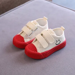 Kinder Segeltuch Biskuit-Schuhe Mit Lächeln Gesicht Druck Weiche Sohle Doppel Klettverschluss Niedrige Sneaker Für Jungen Mädchen Freizeit Schuhe