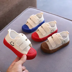Kinder Leinwandschuhe mit weicher Sohle, Smiley-Gesicht und Klettverschluss-Riemen