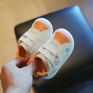 Toddler walking shoes for 1-3 years old with rocket pattern and anti-slip jelly sole