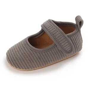 Chaussures de marche en velours côtelé gris pour bébé fille avec semelle en caoutchouc souple