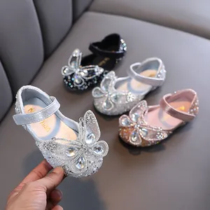 Zapatos de Princesa para Niñas con Lazo de Strass Cuero Artificial Estilo Coreano Zapatos de Baile y Fiesta para Niñas Pequeñas