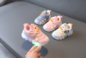 Breathable toddler LED light-up sneakers with cute cartoon duck design for boys and girls