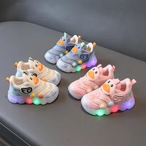Toddler LED Light Up Sneakers Cartoon Duck Breathable Mesh Soft Sole Baby First Walkers Casual Kids Sport Shoes