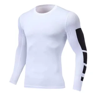 Weißes Herren-Kompressionsshirt Langarm für Fitness mit schnelltrocknendem Stoff