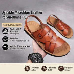 Men Outdoor Sandals Summer Microfiber Leather Beach Shoes Breathable Woven Soft Sole Anti-Slip Casual Sandal For Men Large Size