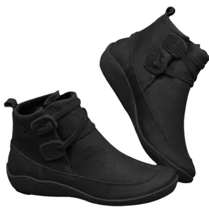Stylish British style black leather ankle boots for women, casual work boot design