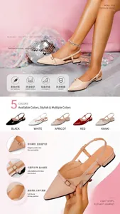 Elegant pointed-toe slingback flats with adjustable buckle strap and five color options