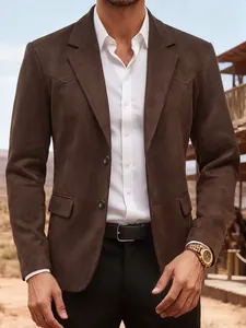 Vue détaillée d'un blazer vintage en daim marron pour homme style chic décontracté