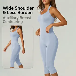 Tuta da yoga intera senza cuciture con scollo all'americana e pantaloni capri sport