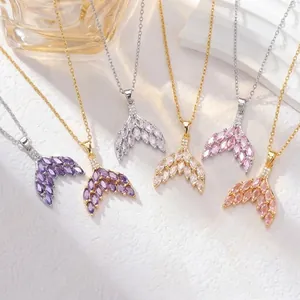 Collar con Colgante de Cola de Sirena de Acero de Titanio para Mujer Elegante Zirconia Marquesa Incrustada Joyería de Cadena