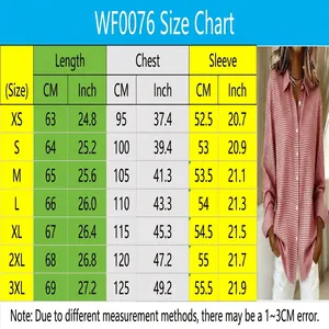 Size chart and measurements for the women's red checkered long sleeve button-down shirt.