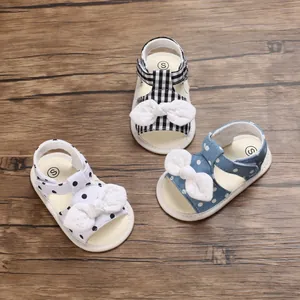 Baby Mädchen Sommer Lauflernschuhe Weiche Sohle Baumwolltuch Schleife Polka Dot Kariert Prinzessin Kleinkind Schuhe