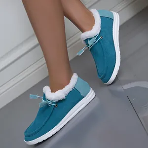 Damen Winter Plateau Schneestiefel Warm Künstlicher Pelz Gefüttert Cord Moccasin Baumwollschuhe Schnüren Thermisch Rutschfest Boots