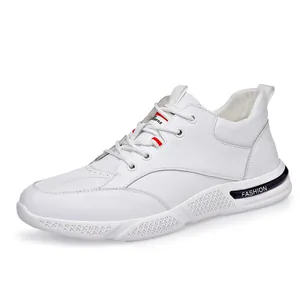 Stylish men's white casual sneakers with breathable synthetic leather upper and soft sole