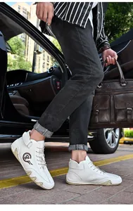 Men's retro mid-top leather casual shoes with velcro strap in a street fashion style