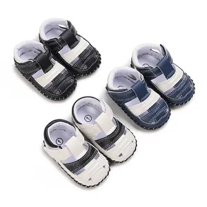 Sandales de Marche pour Bébé en Tissu de Coton Respirant Antidérapant Semelle Souple Velcro Chaussures Premiers Pas 0-1 An