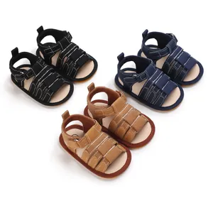 Säugling Baby Jungen Casual Segeltuch Sandalen Rutschfest Weich Gummisohle Lauflernschuhe Klettverschluss Kontrastnähte Sandalen