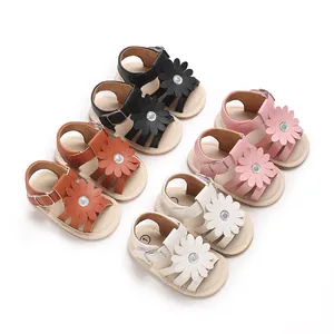 Sommer Baby Mädchen Prinzessin Sandalen Mit 3D Gänseblümchen Blume Atmungsaktiv Kunstleder Kleinkind Lauflernschuhe