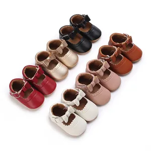 Infant Baby Girls Princess First Walker Shoes Bow Knot PU Leather Soft Sole Anti-Slip Scalloped Edge Toddler Crib Shoes
