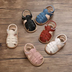 Summer Baby Walking Sandals Soft Sole Non-slip Woven First Walkers For Infant 0-1 Year Old Boys Girls Faux Leather Hook And Loop Shoes