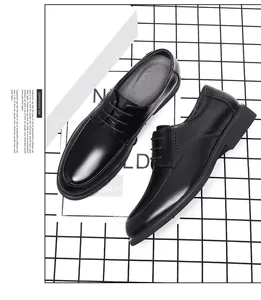Detailed view of classic black leather derby shoes for men's business wear