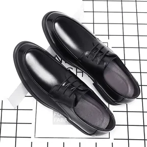 Classic black men's business dress leather shoes with British style lace-up design