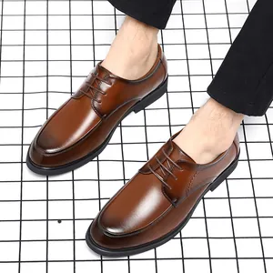 Elegant men's brown leather derby shoes in a classic business formal dress style