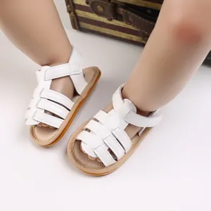 Weiße Baby-Sandalen aus Kunstleder mit rutschfester Gummisohle für Säuglinge 0-1 Jahr