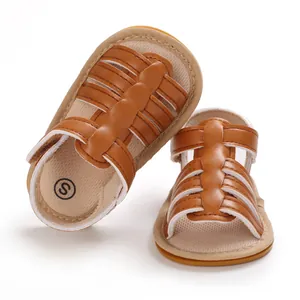 High-quality brown anti-slip infant sandals with soft rubber sole for baby boys and girls