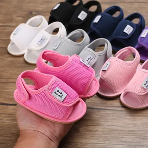 Colorful baby walking sandals featuring breathable mesh fabric and flexible rubber soles