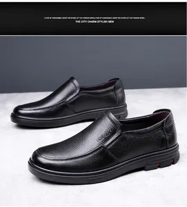 Close-up view of premium black pebble grain leather men's business casual loafers shoes