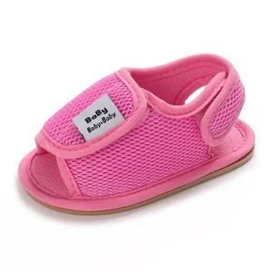 Breathable pink mesh baby sandal with soft rubber sole for infant first walkers