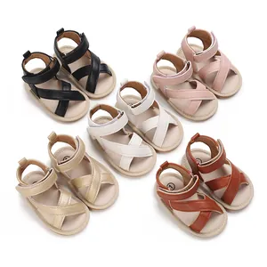 Sandales d'Été pour Bébé Fille en Cuir PU Artificiel Ajouré Semelle Souple Antidérapante Chaussures de Marche Avec Fermeture Velcro Chaussures Décontractées