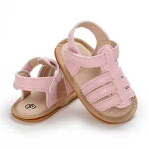 Pink non-slip baby walking sandals for infants 0-1 year old with soft rubber soles