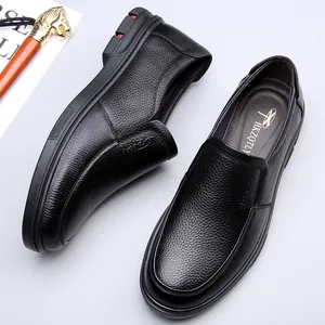 Classic men's premium black cowhide leather loafers for business and casual wear