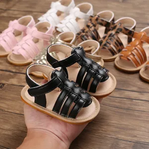 Infant walking sandals with non-slip rubber sole and soft PU leather straps for babies