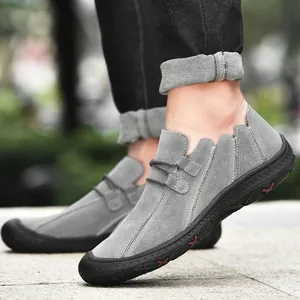 Men's grey suede outdoor hiking shoes with lightweight casual design for travel