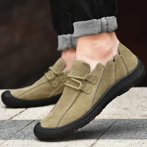 Durable men's khaki outdoor hiking shoes with textured rubber soles and rope laces
