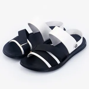 Men's outdoor PU leather sandals with breathable black straps and soft anti-slip soles