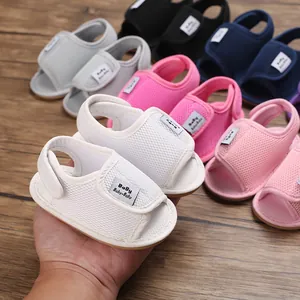 Detailed view of breathable mesh summer sandals for babies with soft non-slip rubber soles